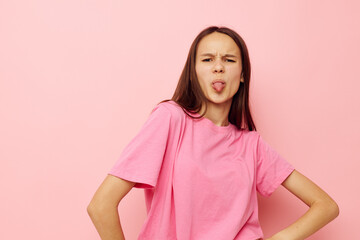 Fototapeta premium photography pretty woman in a pink t-shirt casual clothes Lifestyle unaltered