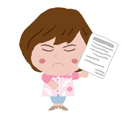 書類を持つ沖縄のかりゆしウェアを着た女性　イラスト素材