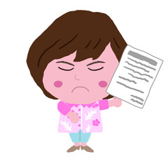 書類を持つ沖縄のかりゆしウェアを着た女性　イラスト素材