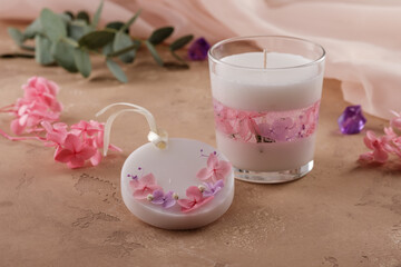 Candle and sachet with green eucalyptus and Hydrangea flower Decoration 