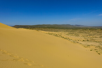 Sand dunes of the Sarykum dune. A natural monument. Dagestan. Russia.