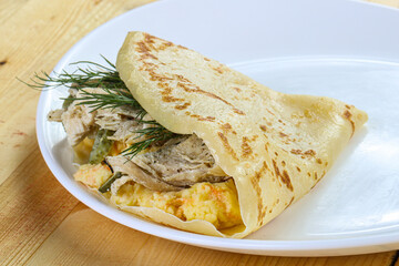 Pancake with potato and chicken