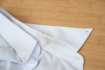 dirty sweat stain on cloth from living in daily life. dirt for cleaning housework concept.