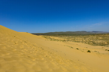 Sand dunes of the Sarykum dune. A natural monument. Dagestan. Russia.
