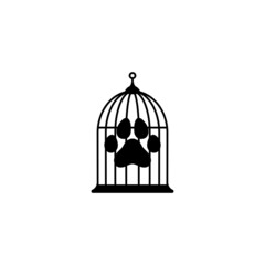 Locked cage with paw trace icon. Trap, imprisonment, jail concept. Line silhouette of a cage.