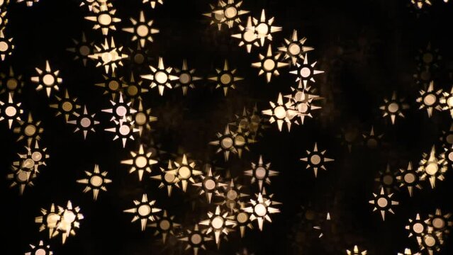 Abstract blurry, low depth of field bokeh light shapes. Vivid, colourful light effects, 4K background video clip with different shapes and dots in various colours. Perfect for Christmas backgrounds