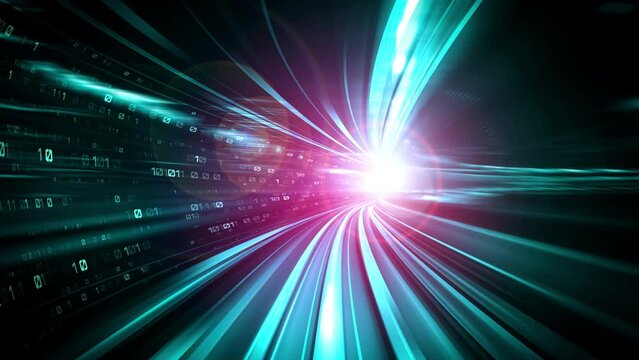 Digital data flow on road in concept of cyber global communication and coding with graphic creating vision of fast speed transfer to show agile digital transformation , disruptive innovation .