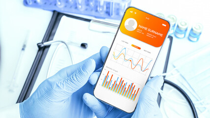 Healthcare app medical technology. Doctor holding digital smartphone. Healthcare medicine app on...