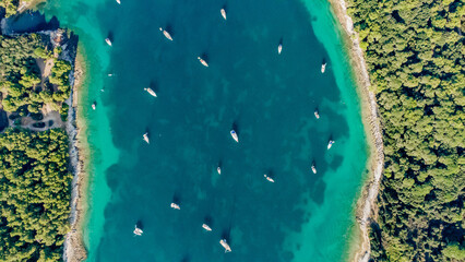 High aerial drone view of Adriatic sea scape at summertime seaso