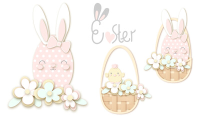 Easter illustration egg and flower paper art