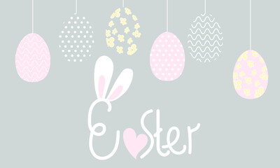 Easter background simple flat with patterned eggs. Vector illustration