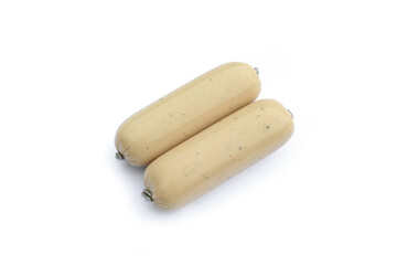 Vietnamese pork sausage in package isolated on white background. Raw food.
