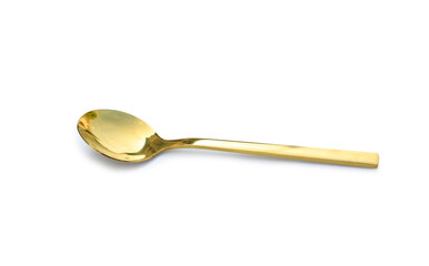 Gold spoon isolated on white background. Image with Clipping path.