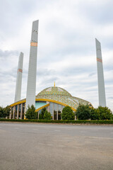 Fototapeta na wymiar Mosque close-up, cloudy day. Argun, Chechen Republic