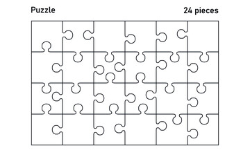 Puzzles grid. Jigsaw puzzle 24 pieces, thinking game and 6x4 jigsaws detail frame