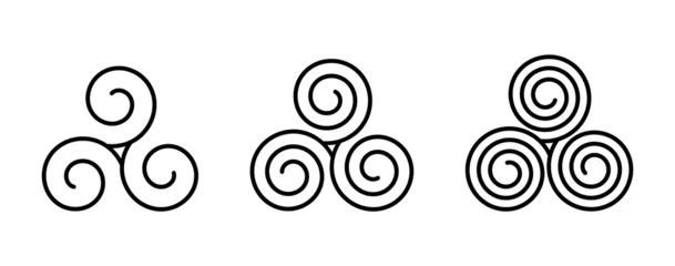 Poster Celtic triskelion set. Triskeles ancient geometric motif. Movement, motion energy symbol. Action, cycles, progress meaning. Triple spiral symmetry decoration ornament. Vector illustration, clip art.  © Tasha Vector
