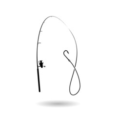 Black Fishing rod icon with shadow