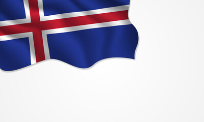 Iceland flag waving illustration with copy space on isolated background