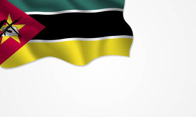Mozambique flag waving illustration with copy space on isolated background