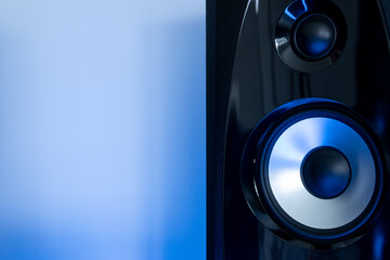 sound speaker with free space on the side on a blue background.