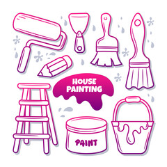 House painting equipment element with hand drawn gradient outline style