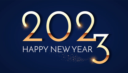 Happy new 2023 year Elegant gold text with light. Minimal text template