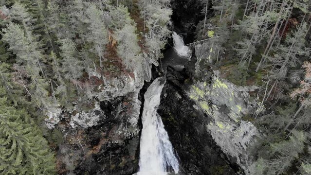 Cascate di Riva  also known as Campo Tures Falls or Reinbach waterfall in Ahrntal valley of Alps, Dolomites South Tyrol Italy 4k