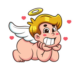 Funny cupid with cute expression. Vector icon illustration, isolated on premium vector