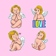 Cute cupid collection with funny expression. Vector icon illustration, isolated on premium vector