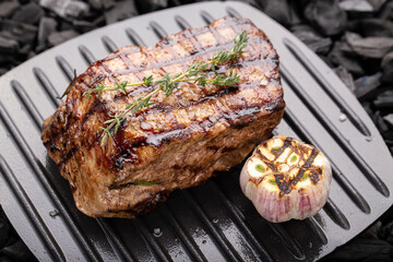 Grilled beef steaks with spices grilled.