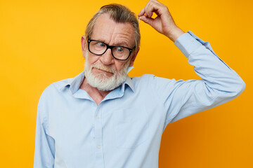 Portrait of happy senior man in medical mask protection unaltered