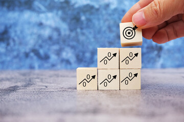 
Wooden cube block with new normal word and business icon, Business concept growth success process