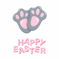 Happy Easter bunny foot print. Vector stock illustration isolated on white background for greeting card. 
