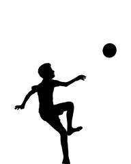Black silhouette of soccer player and a ball - white background