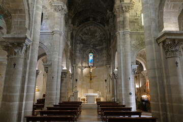 St. John Baptist church in Matera, the interior with the central nave and the apse made with white sandstone