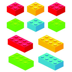 Building plastic toy bricks or child blocks construction flat cartoon illustration element isolated clipart building blocks, color vector icon