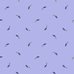 A delicate, seamless Provence-style pattern with bouquets of lavender flowers and herbs, hand-painted in watercolor, isolated on a white background. Watercolour illustration.