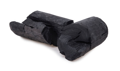 Natural wood charcoal isolated on white background
