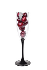 cherries in a glass, ripe cherries in a glass on a white background, close-up