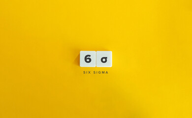 Six Sigma (6σ) banner and concept. Block letters on bright orange background. Minimal aesthetics.