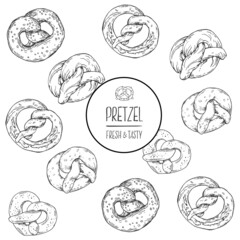 Hand drawn vector bavarian pretzel bread illustration