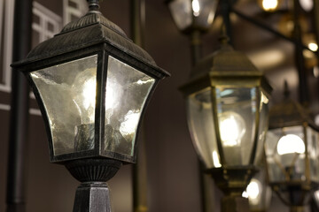 Designer lamps in the store. Light.