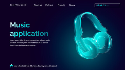 Music application landing page vector in dark background