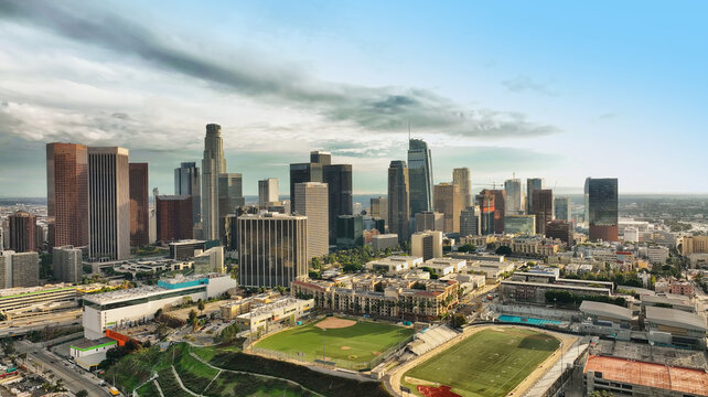 Los Angeles downtown skyline. California theme with LA background. © Volodymyr