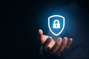 Business man Holding Lock icon