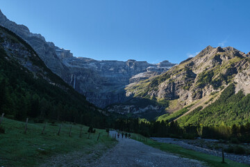Cirque de Gavarnie with the first rays of sun, Monte Perdido massif. France, Occitanie, Hautes...