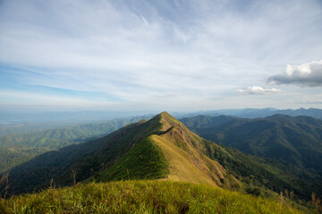 beautiful view on top mountain at Khao Chang phueak, Thongphaphum National Park, Kanchanaburi Province, Thailand. Subject is blurred, noise and color effect.