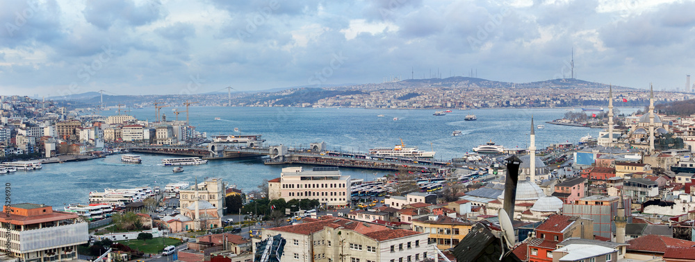 Wall mural an exciting view of the galata bridge which forms a boundary between the golden horn and the bosporu