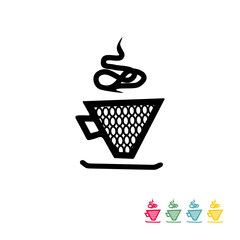 coffee cup shaped logo or icon with round pattern