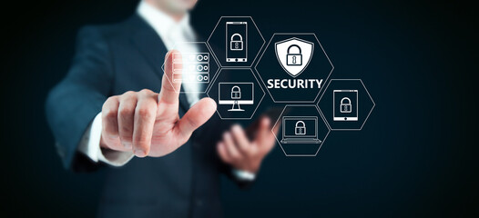 Man touching a data security concept